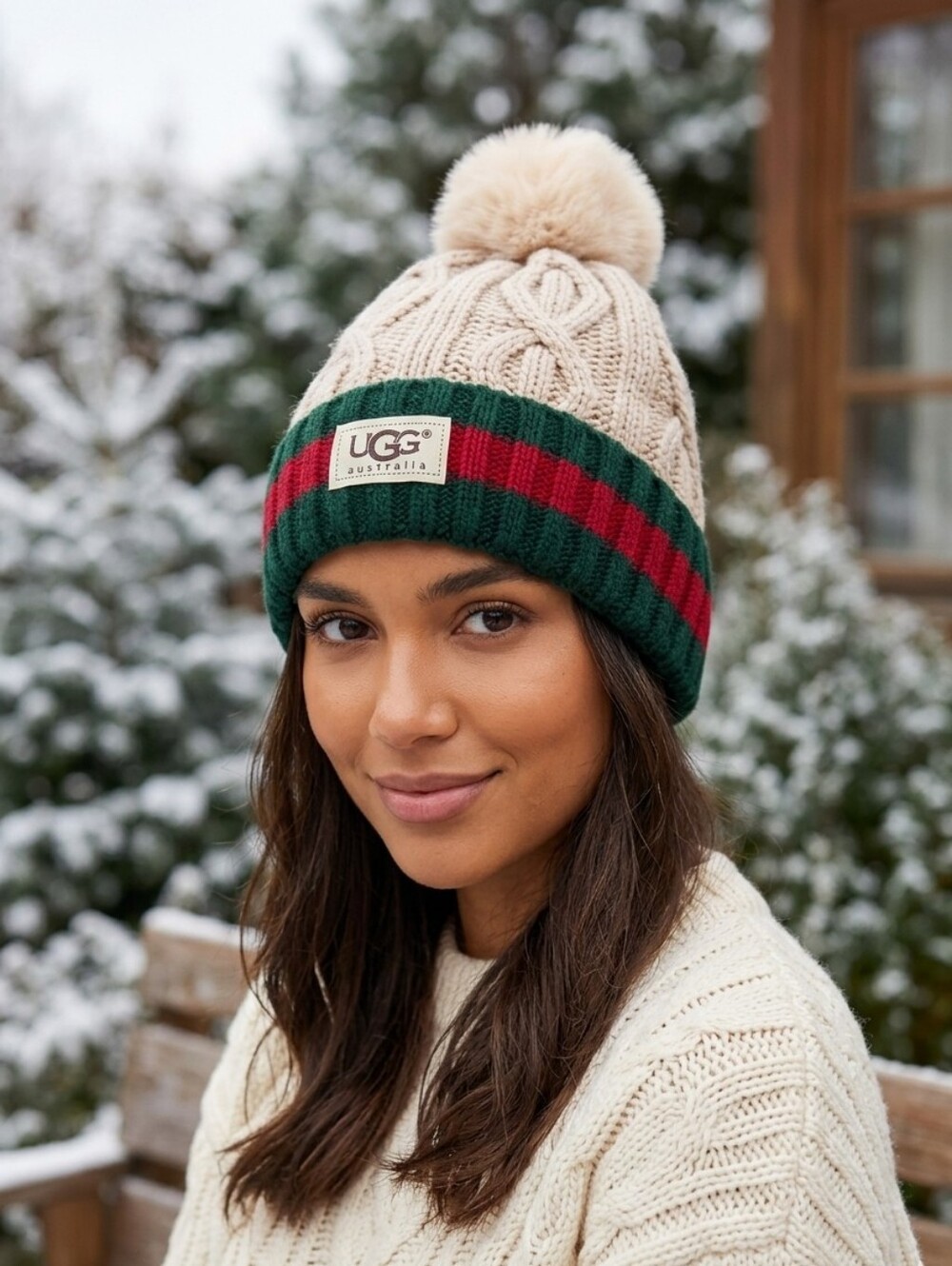 UGG PomPom Beanie Chunky Cable Knit Toboggan